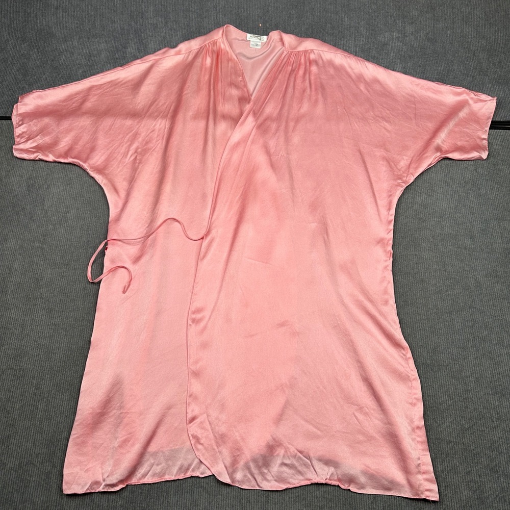 Vintage Fantasies by Morgan Taylor Pink 100% Silk Robe y2k Wrap OS Kimono Lounge